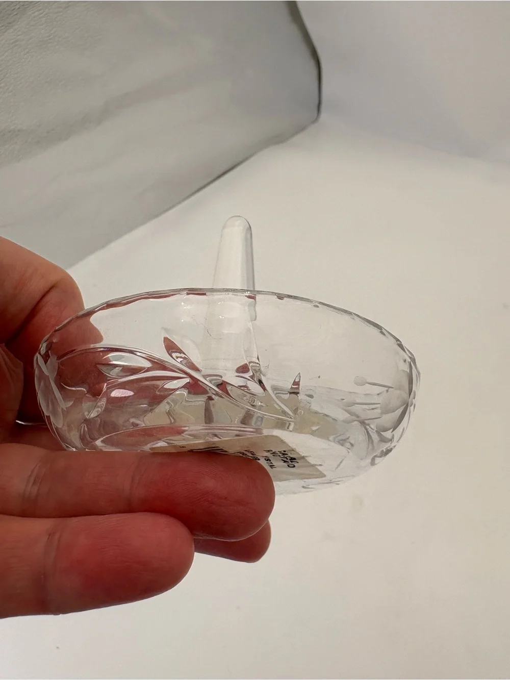 Hungarian Etched Crystal Clear Round Ring Holder Dish